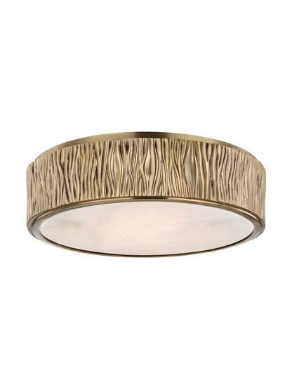 Crispin Large Led Flush Mount in Aged Brass.